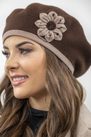 Vivisence Damen Baskenmütze Winter Herbst Warme Barette Blumenapplikation 7046, braun