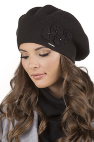 Vivisence Baskenmütze Damen Elegant Blume Warm Herbst Winter Accessoire 7006, schwarz