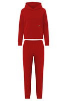 Vivisence Women's Tracksuit Set With Loose Hoodie And Tapered Trousers Stylish Activewear Featuring Elastic Waistband Side Pockets And Ribbed Trims For Daily Comfort, Red