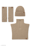 Vivisence ensemble femme bonnet snood chauffe-mains tricot chaud, beige