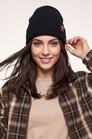 Vivisence women's beanie hat with turn-up cuff, black