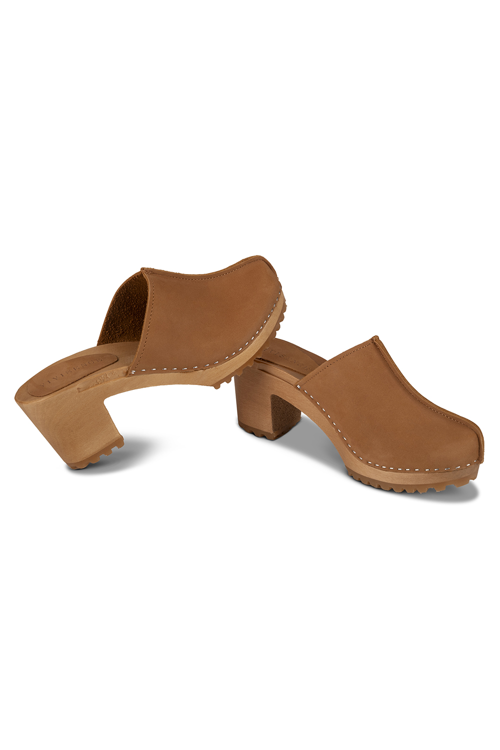 Vivisence Sabots Femme Nubuck, Semelle en Bois, Bout Fermé, Chaussures Confort à Enfiler, brun clair
