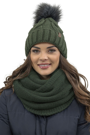 Vivisence Bonnet Femme Et Écharpe Pour L'automne et L'hiver À Pompon Cache-cou Ensemble Classique En Fils Chauds Avec Doublure En Polaire Parfait Pour Les Journées Froides 7014, vert
