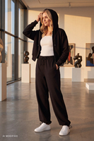 Vivisence Women Tracksuit Set Zip Hoodie And Pants Soft Cotton For Daily Comfort, black