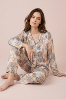 Vivisence Femme Pyjama Viscose Douce Manches Longues Boutons Confort Nuit, écru-motif