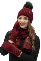 Vivisence Femme Ensemble Bonnet Pompon Écharpe Moufles Chaud Hiver Élégant, bordeaux