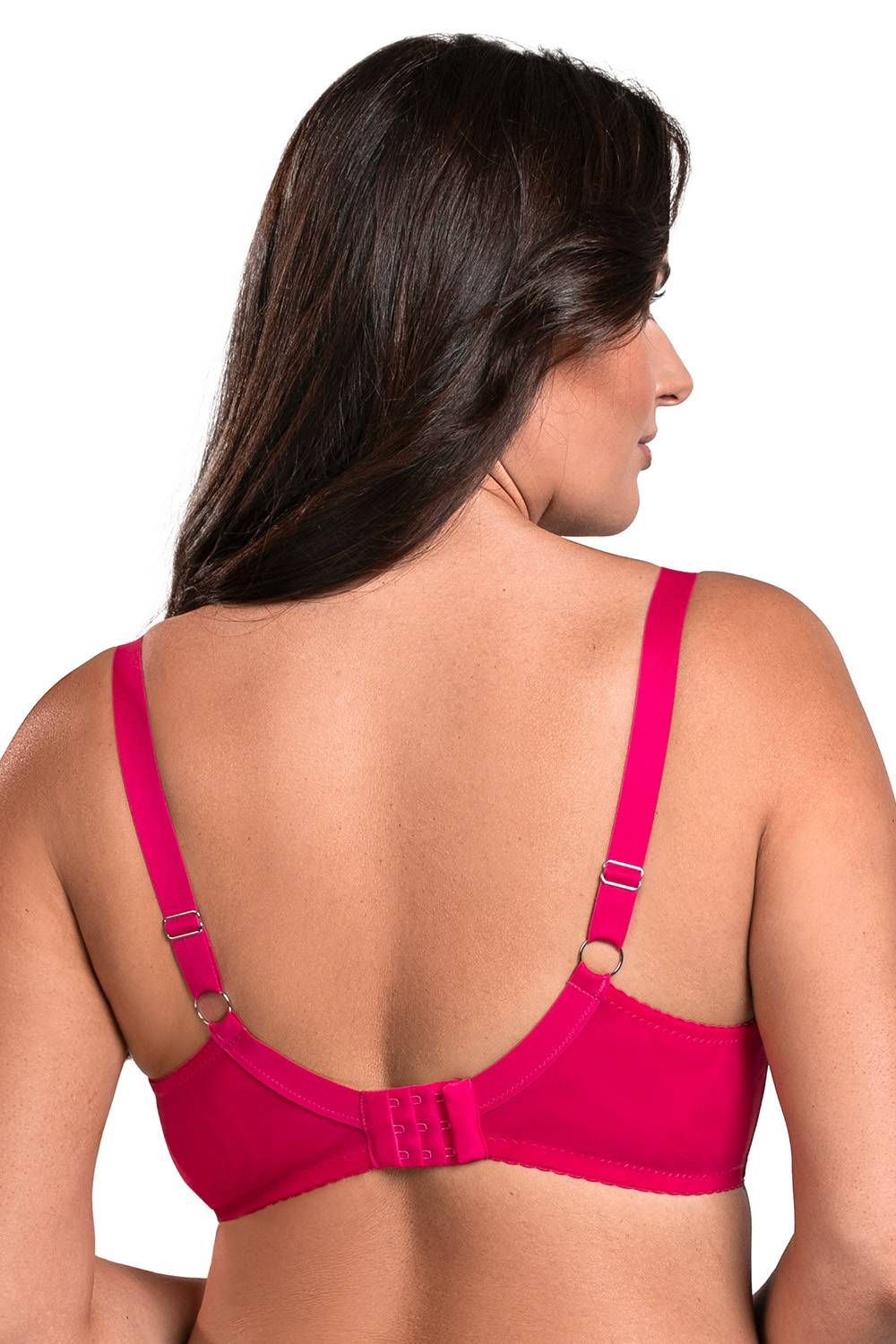 Vivisence Underwired Bra Lace Semi Padded Bra Half-Padded Cups Floral Lace Details Adjustable Straps Side Seam Boning Perfect for Elegant Gift, fuchsia