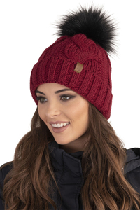 Vivisence Bonnet À Pompon Femme Chaud Et Doux Idéal Pour L’Hiver 7014, bordeaux