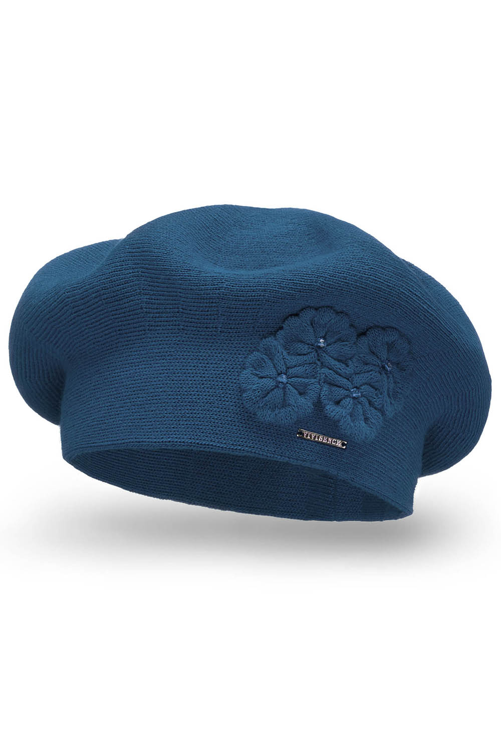 Vivisence Women's Beret Stylish And Elegant With Classic Design And Floral Decoration Made From Warm And Soft Wool For Ladies Perfect For Winter And Everyday Use, Blue