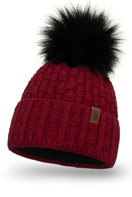 Vivisence Pom Pom Hat For Women Fleece Lined Knitted Winter Style 7015, maroon
