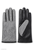 Vivisence Damen Handschuhe Wolle Leder Winter Strick klassisch, Grau