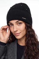 Vivisence ensemble bonnet et écharpe laine mérinos cristaux, noir