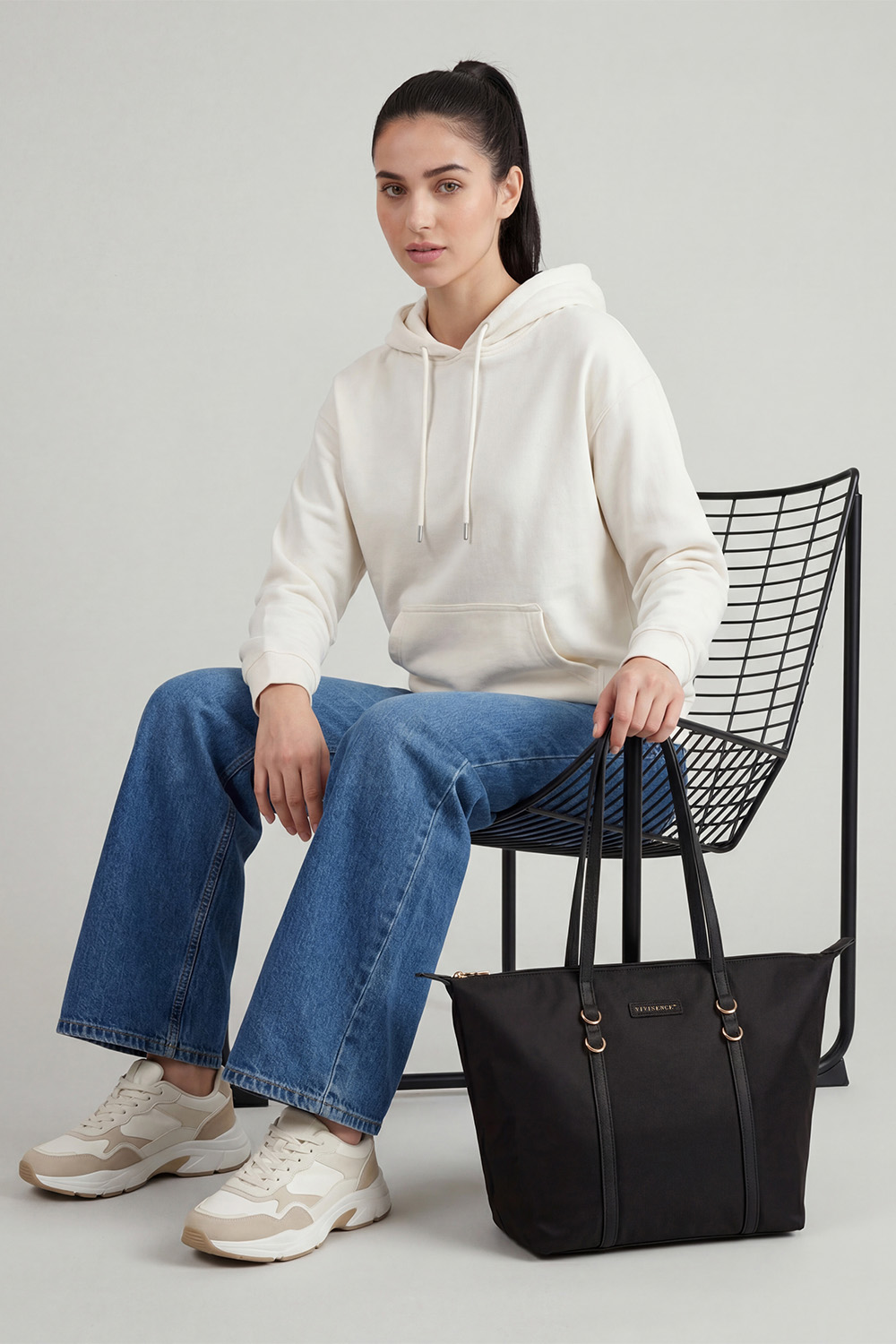 Vivisence Femme Sac À Bandoulière Fermeture À Glissière Élégance Décontractée, noir