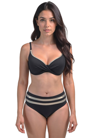 Vivisence Push Up Bikini Top With Molded Cups Decorative Trim And Side Support For Lift 3222, black-gold