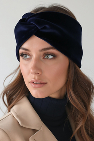 Vivisence Knitted Headband For Women Elegant Headwear For Winter With Front Twist Detail Soft Cotton Blend Snug Fit Ideal For Autumn And Winter, dark blue