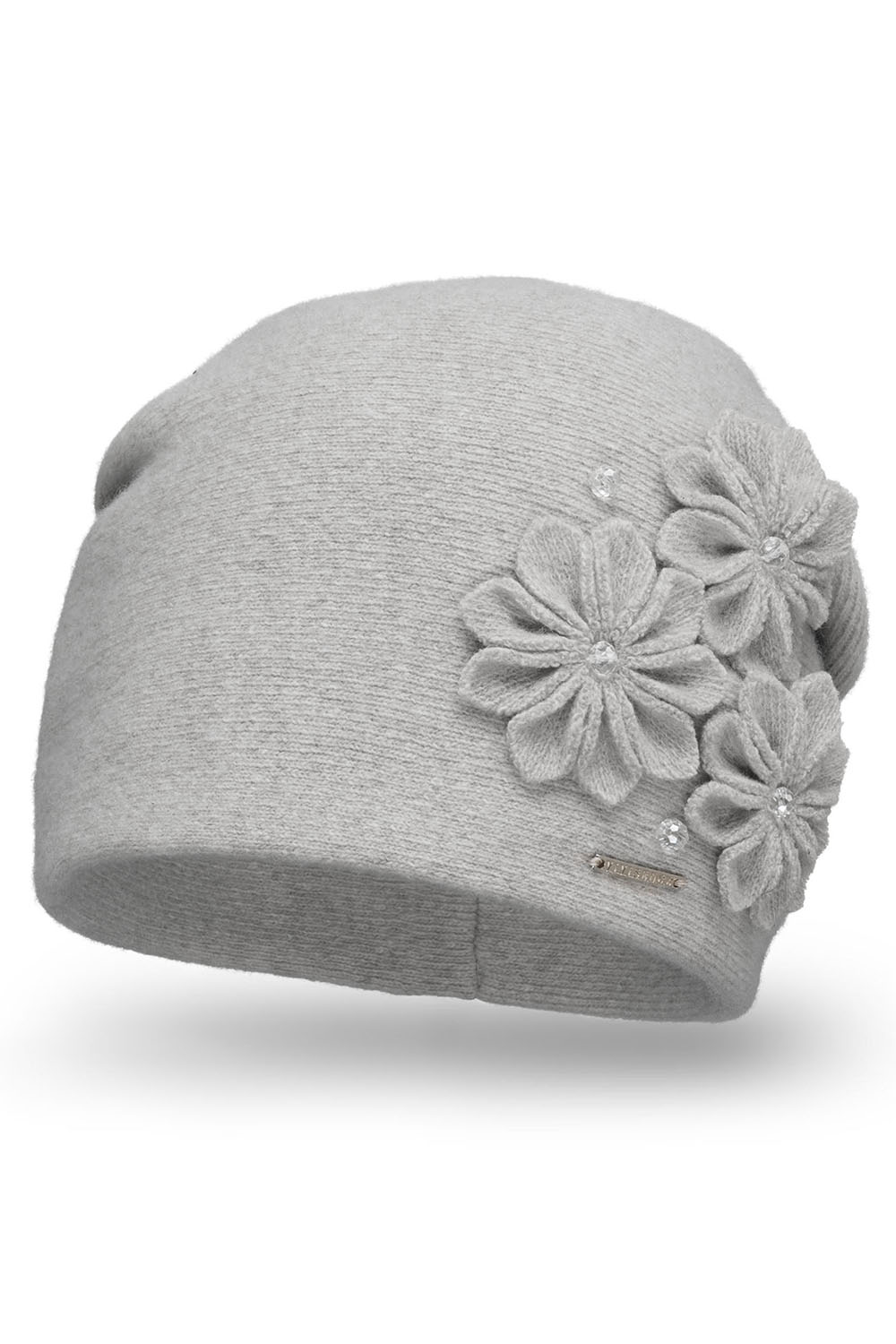 Vivisence Bonnet Femme En Laine Avec Fleur Douillet Et Antistatique Pour L’Hiver 7053, gris clair