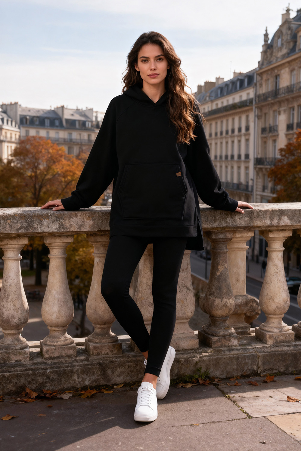 Vivisence Women Hoodie Soft Cotton Elastane Pullover Hood Everyday Comfort, Black