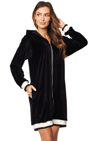 Vivisence Robe Cotton with Zipper Fastening and Cuffed Sleeves 5018, black-white
