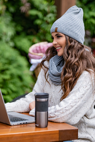 Vivisence Damen Winter Set Mütze Und Loop-Schal Komfort für Kalte Tage 7017Kmpl, hellgrau