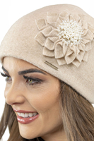 Vivisence Damen Mütze Wolle Blumenapplikation Falten Antistatisch Elegant 7052, beige