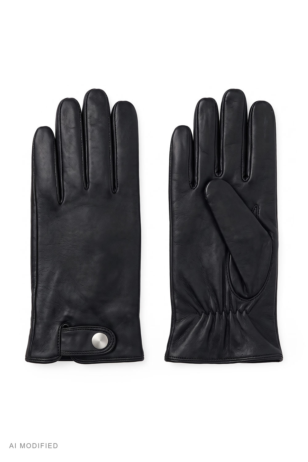 Vivisence men's leather gloves with snap-fastening strap, black