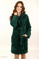 Vivisence Damen Bademantel Polyester mit Kapuze Morgenmantel, Grün