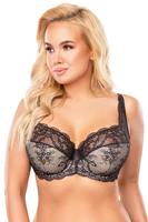 Vivisence Dame halbversteifter BH Schleife Träger Spitze Unterwäsche 1055, schwarz-beige