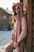 Vivisence Women Winter Hood Scarf With Mittens Soft Polyester Cozy Warmth, light pink