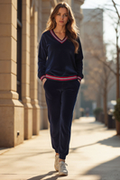 Vivisence Damen Trainingsanzug Set Velour Mit Taschen Für Komfort Beim Freizeitlook 9201, dunkelblau