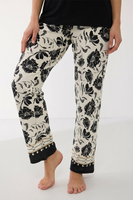 Vivisence Women Pyjama Set Cotton V Neck Top Floral Design Comfort for Every Night, black and white