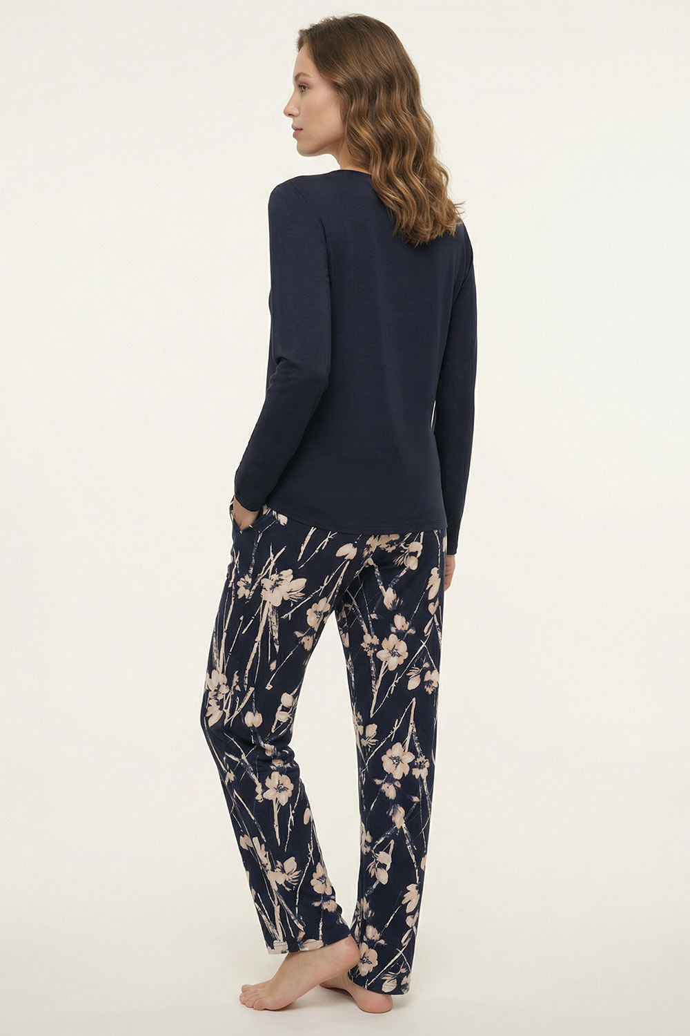 Vivisence Femme Pyjama Manches Longues Modal Coton Confort Respirant Nuit, bleu foncé