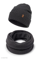 Vivisence Herren Set Mütze & Loop Merinowolle Winteraccessoires, dunkelgrau