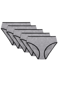 Vivisence Woman Briefs Cotton Midi Bikini Smooth Underwear 4016 5-Pack, black elastic: grey