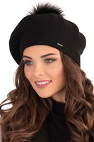 Vivisence Béret Et Écharpe Pour Femme L'automne et L'hiver Ensemble Élégant Fabriqué En Laine Chaude Avec Pompon De Fausse Fourrure Style Classique Idéal Pour Les Froids Jours Cadeau Parfait 7035Kmpl, noir