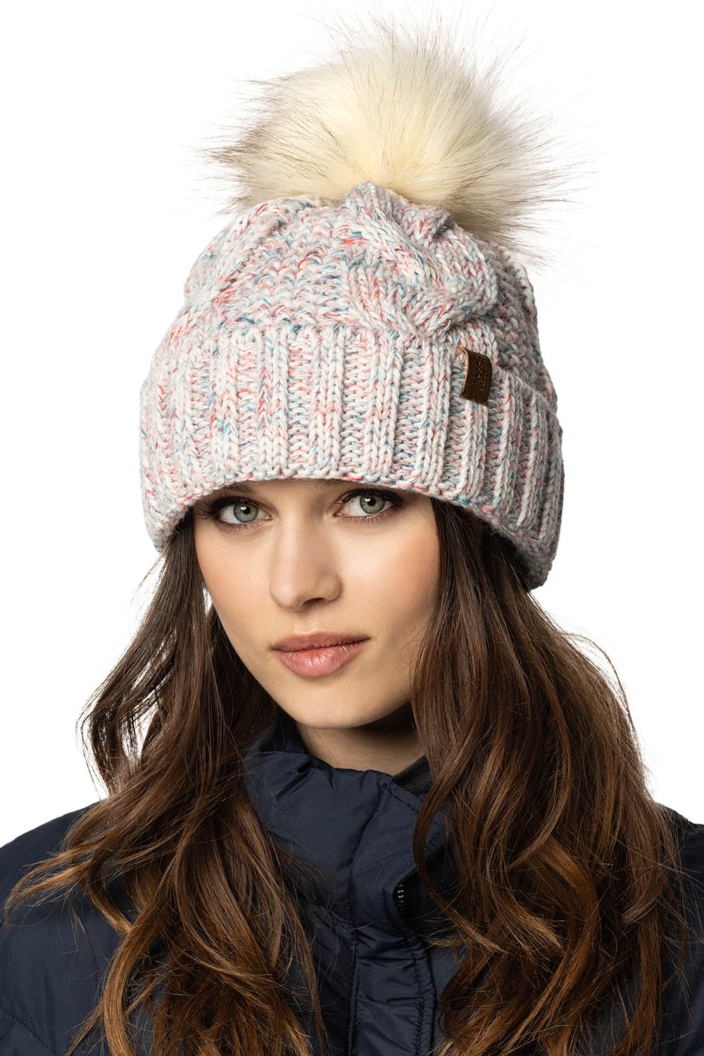 Vivisence Stylish Women's Winter Set Including Pompom Hat And Cozy Snood Scarf Made From Soft And Warm Fabric Smooth Fleece Lining Ideal For Cold Days, white melange