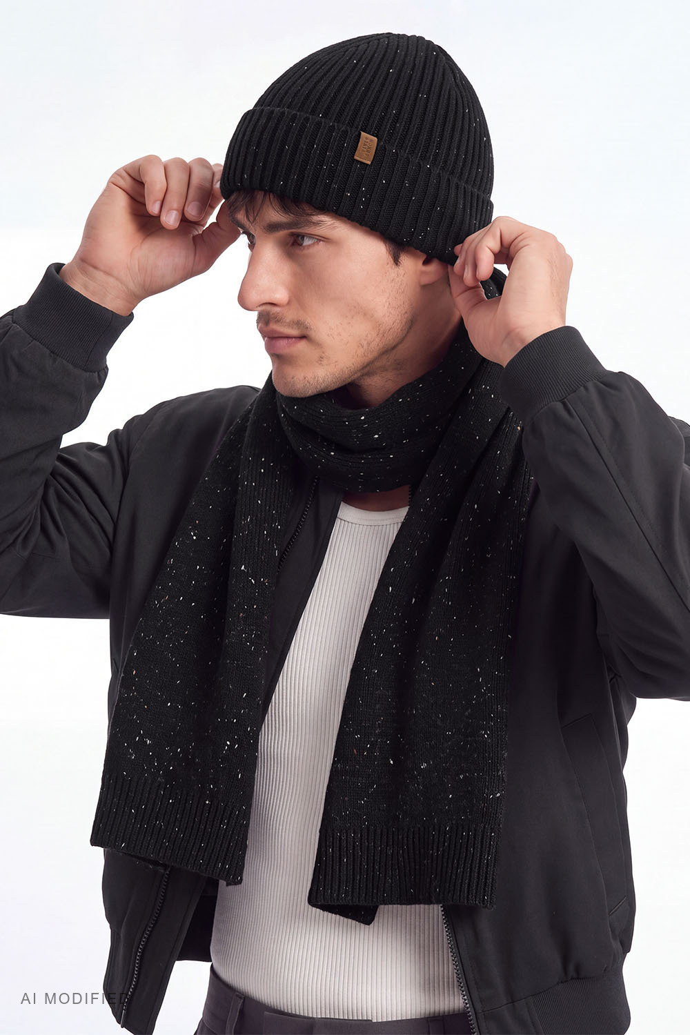 Vivisence Men's Scarf Merino Wool Blend Winter Knit Soft Accessory, black