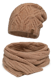 Vivisence Femme Ensemble Bonnet Et Echarpe Hiver Laine Coton Chaleur Confort, beige