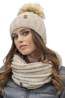 Vivisence Bonnet À Pompon Femme Doublé En Polaire Avec Pompon En Fausse Fourrure 7019, beige