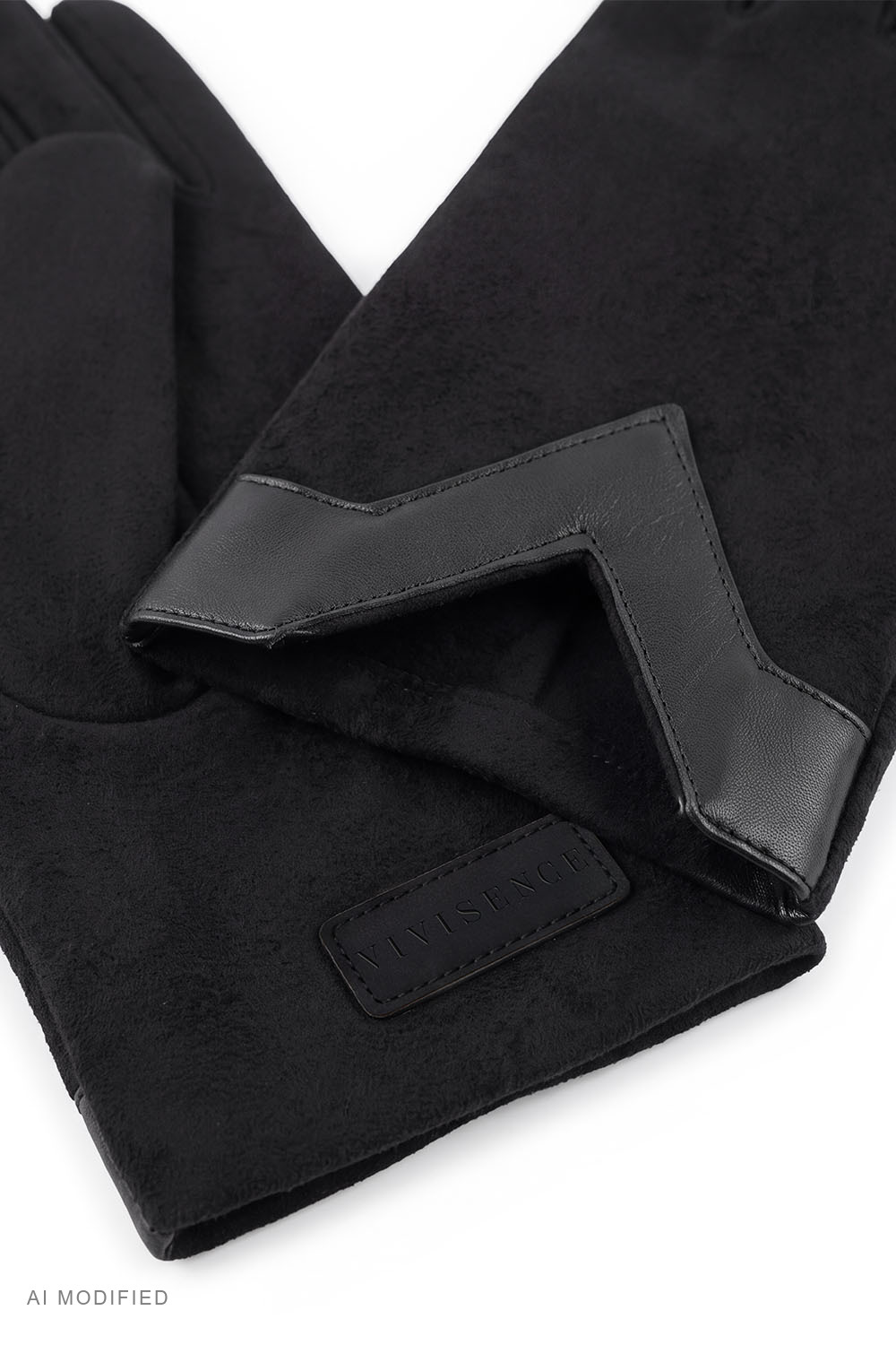 Vivisence Damen Strickhandschuhe Wolle Naturleder elegant, schwarz
