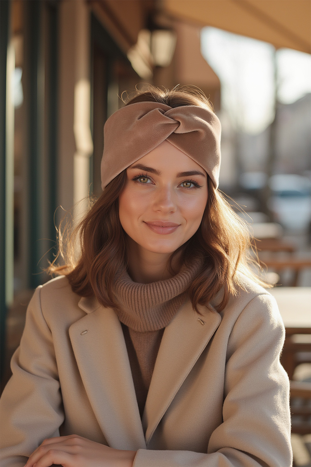 Vivisence Knitted Headband For Women Elegant Headwear For Winter With Front Twist Detail Soft Cotton Blend Snug Fit Ideal For Autumn And Winter, Beige