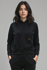 Vivisence Women Hoodie Sweatshirt Cotton Hood Pocket Casual Sportswear 9003, black