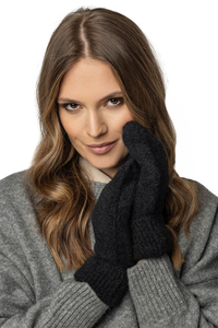 Vivisence Stilvolle Damen Winter Fausthandschuhe Mit Breitem Umschlag Hergestellt Aus Weichem Warme Garn Mit Fleece-Innenfutter Perfekt Für Herbst Und Winter, Schwarz