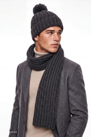 Vivisence Men's Set Wool Blend Hat & Scarf Ribbed Knit Winter Accessories, graphite