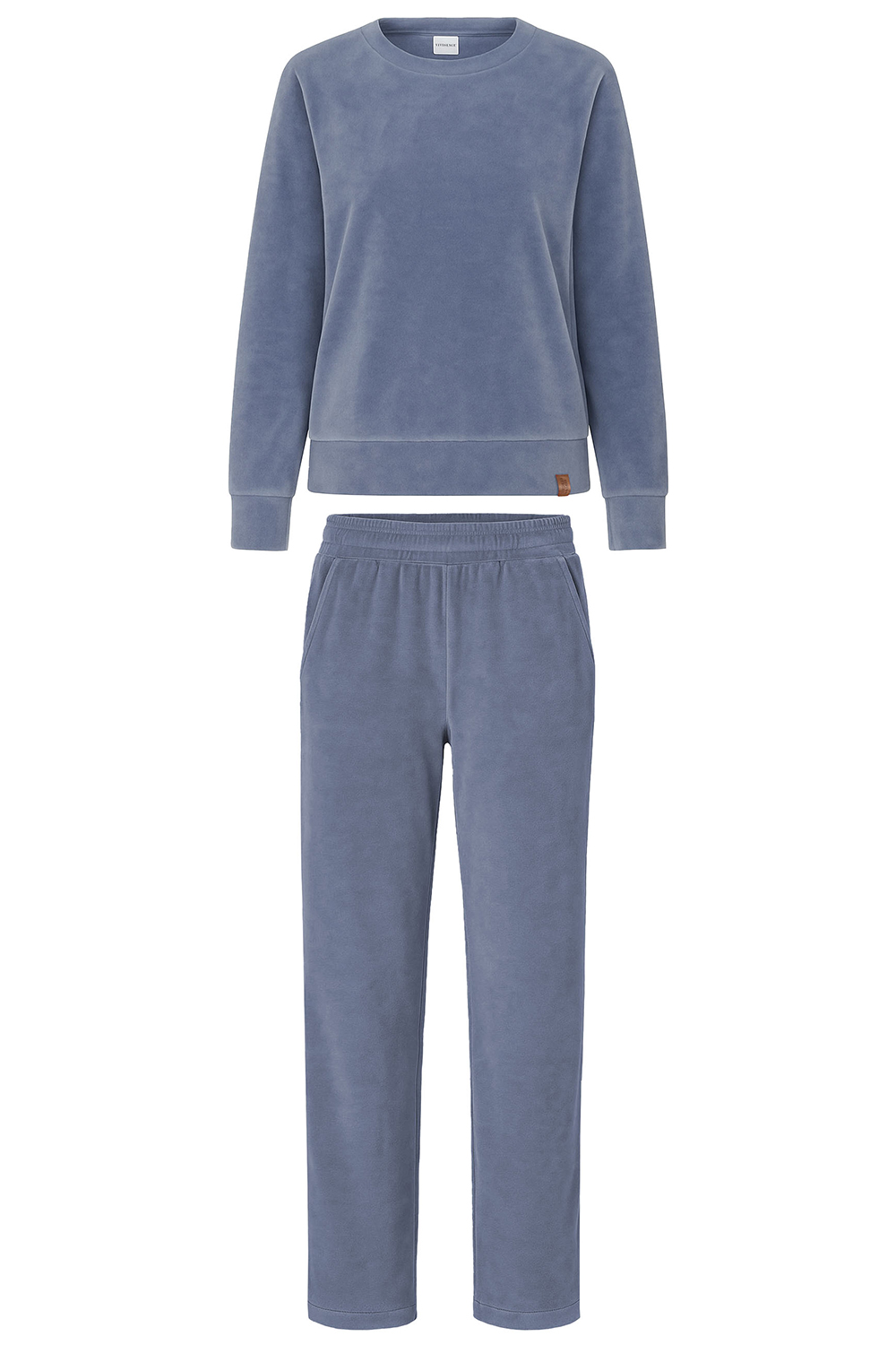 Vivisence Women's Velour Tracksuit Set Two Piece Loungewear Outfit With Classic Sweatshirt And Wide Leg Trousers Soft Cotton With Pockets And Elastic Waistband, Blue