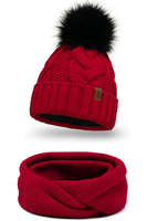 Vivisence Stylish Women's Winter Set Including Pompom Hat And Cozy Snood Scarf Made From Soft And Warm Fabric Smooth Fleece Lining Ideal For Cold Days, red