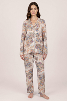 Vivisence Femme Pyjama Viscose Douce Manches Longues Boutons Confort Nuit, écru-motif