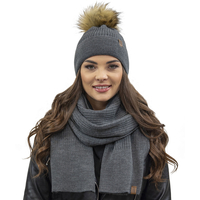 Vivisence Pour Femme Ensemble Bonnet Et Écharpe Automne et Hiver Modèle Élégant Classique En Acrylique Avec Pompon Doux Cadeau Parfait Pour Les Froids Jours 7042Kmpl, gris foncé