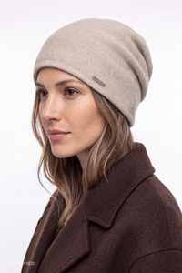 Vivisence Women's Merino Wool Cashmere Beanie Hat, beige