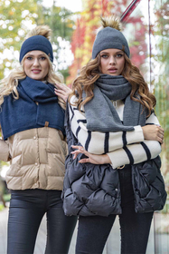 Vivisence Women's Pom Pom Winter Hat Warm Yarn Antistatic 7041, dark grey