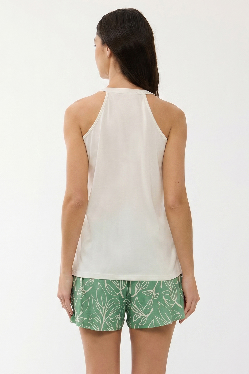 Vivisence Damen Pyjama Set Baumwolle Top Mit Shorts Bequem Für Zuhause, mintfarben-weiß